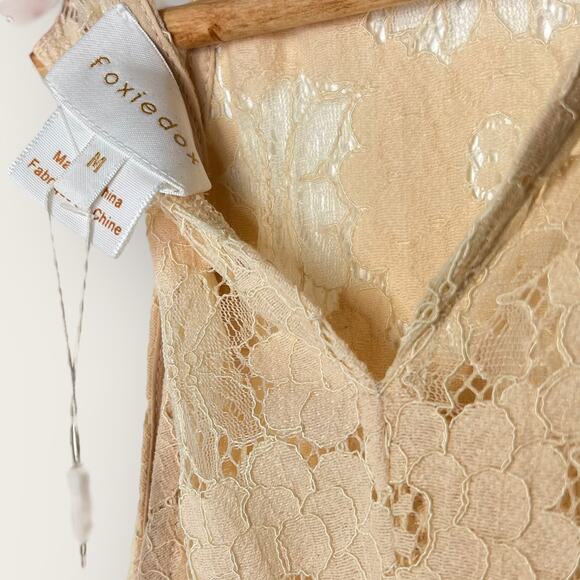 Foxiedox Amelia Lace Halter Midi Dress | Medium | Beige Mermaid Tiered Cottage - Picture 3 of 10